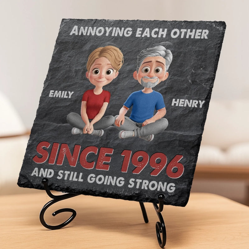 Custom Square Shaped Stone With Stand - Personalized Anniversary Wedding Gifts For Husband And Wife, Him And Her - Love, Chaos, Repeat Daily