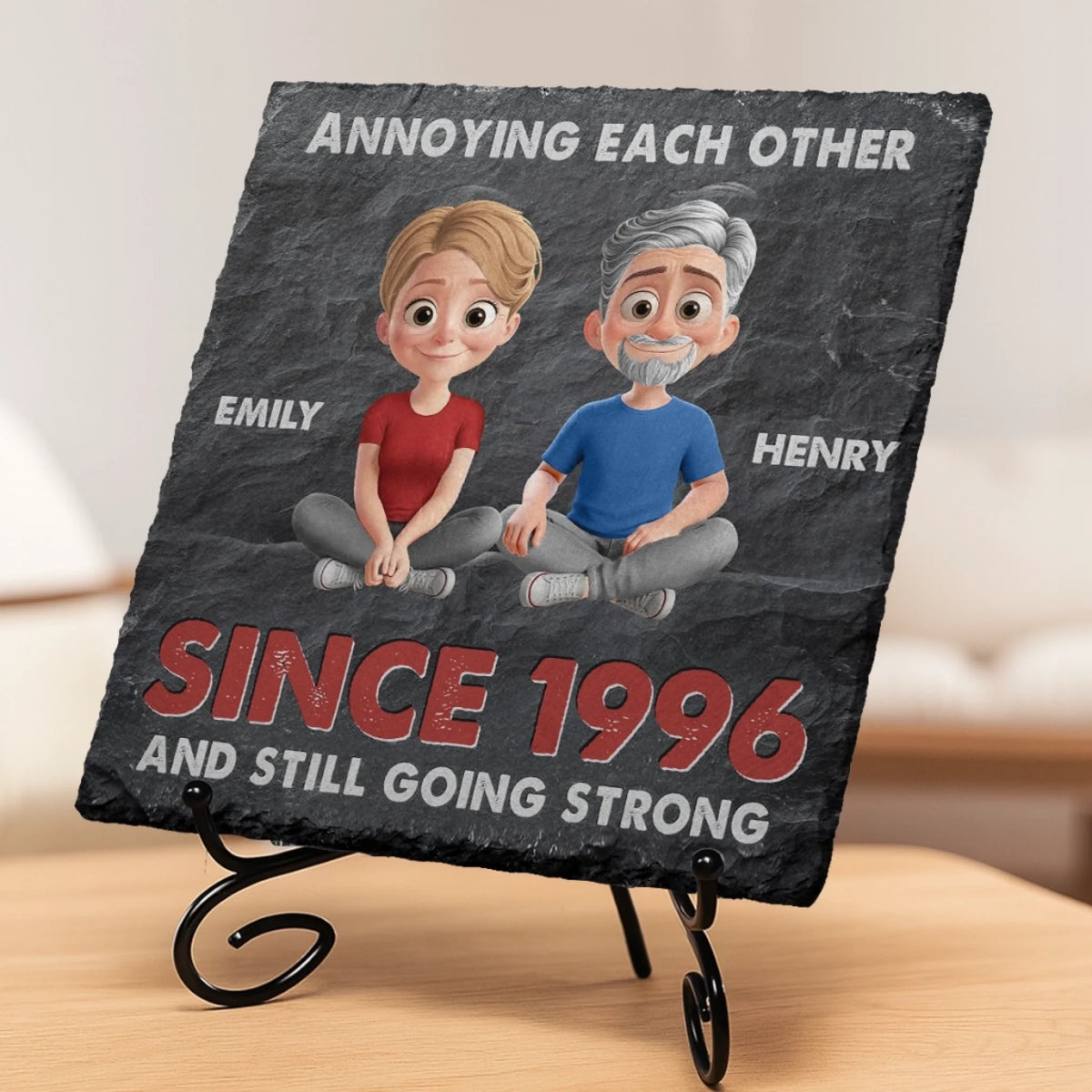 Custom Square Shaped Stone With Stand - Personalized Anniversary Wedding Gifts For Husband And Wife, Him And Her - Love, Chaos, Repeat Daily