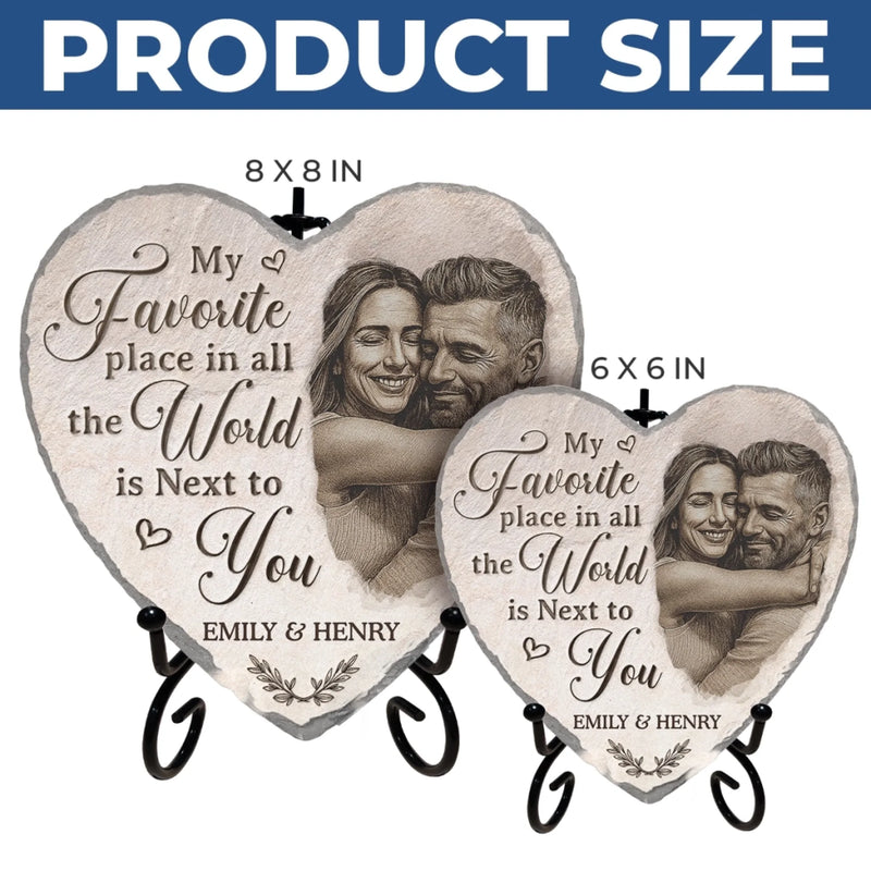 Custom Photo Heart Shaped Stone With Stand - Personalized Anniversary Wedding Gifts For Husband And Wife, Him And Her - One Kiss, A Lifetime