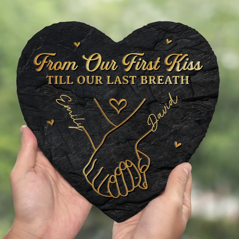 Custom Heart Shaped Stone With Stand - Personalized Anniversary Wedding Gifts For Husband And Wife, Him And Her - Hand In Hand Forever