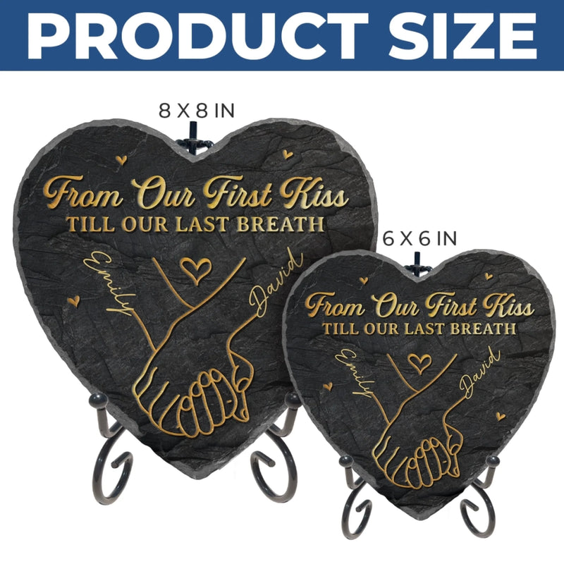 Custom Heart Shaped Stone With Stand - Personalized Anniversary Wedding Gifts For Husband And Wife, Him And Her - Hand In Hand Forever