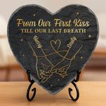 Custom Heart Shaped Stone With Stand - Personalized Anniversary Wedding Gifts For Husband And Wife, Him And Her - A Lifetime Holding Hands