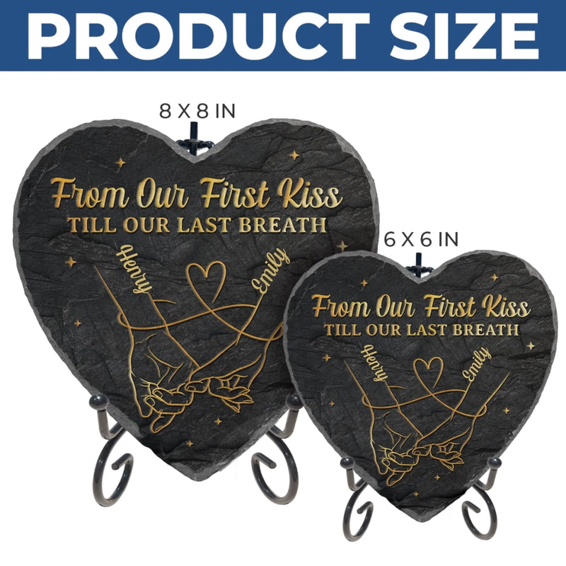 Custom Heart Shaped Stone With Stand - Personalized Anniversary Wedding Gifts For Husband And Wife, Him And Her - A Lifetime Holding Hands