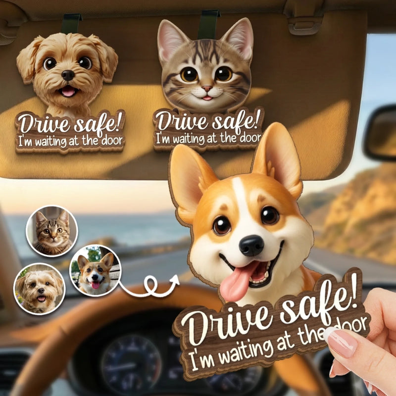 Custom Photo Car Visor Clip - Personalized Birthday Gifts For Dog Cat Lovers, Dog Dad And Mom, Cat Owners - Safe Drive, Happy Paws