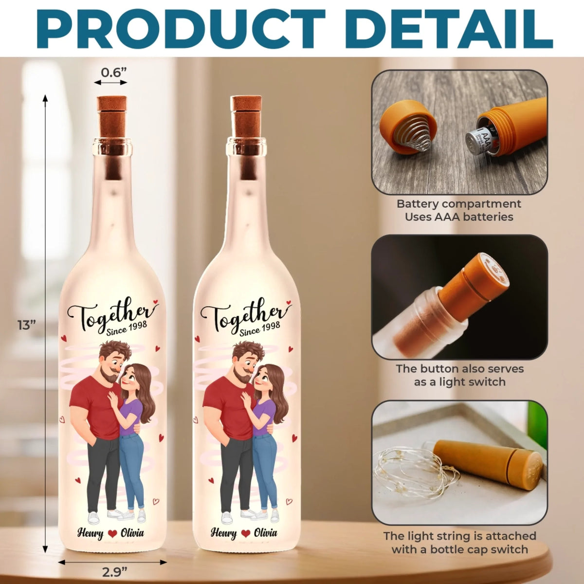 Custom Bottle Lamp - Personalized Anniversary Valentine Wedding Gifts For Husband And Wife, Him And Her - You Make Life Feel Lighter