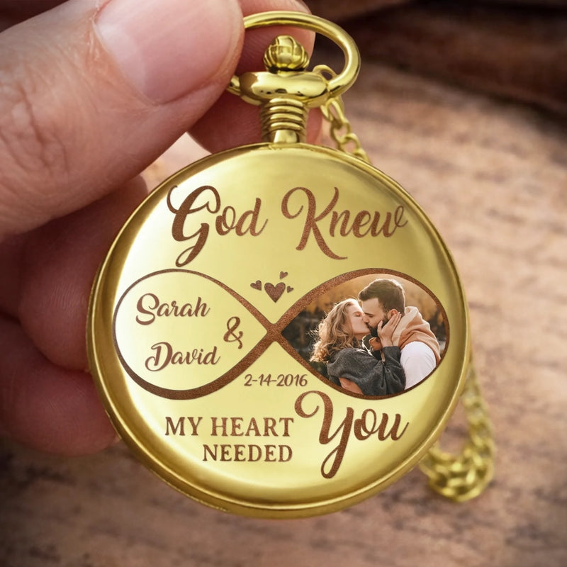 Custom Photo Pocket Watch - Personalized  Anniversary Wedding Gifts For Husband And Wife, Him And Her - Us Feels Right Always