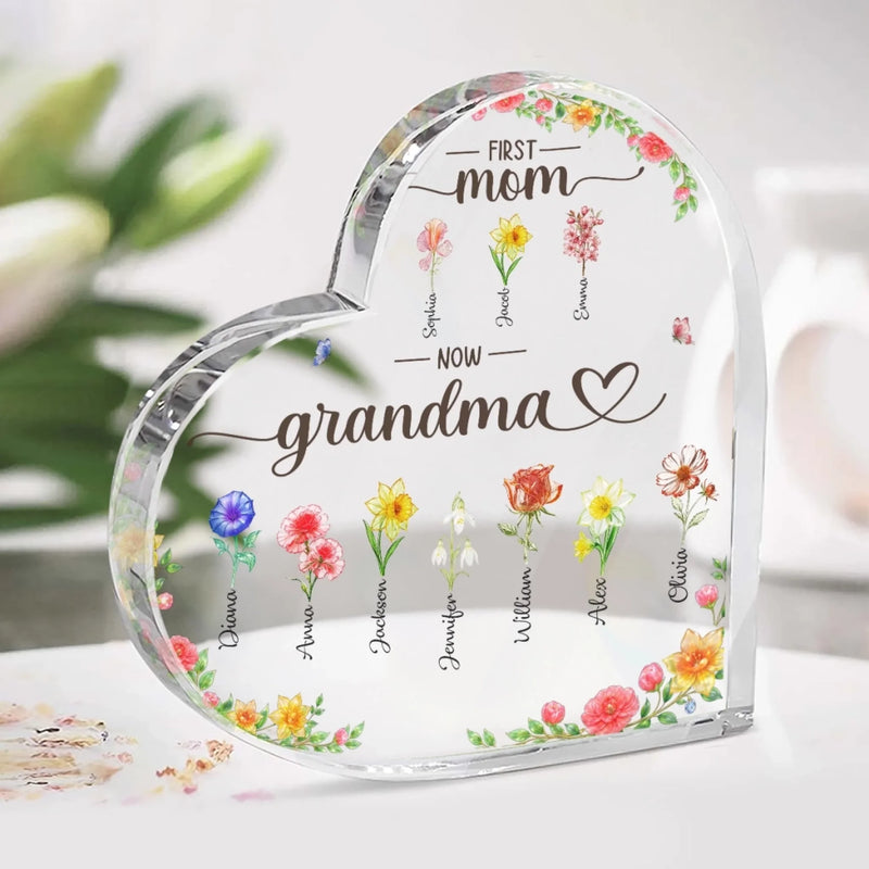 Custom Heart Shaped Acrylic Plaque - Personalized Mother's Day Gifts For Mom, Grandma - Gracefully Becoming Grandma