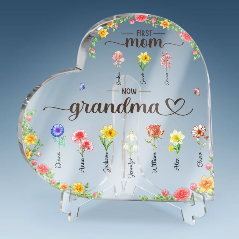 Custom Heart Shaped Acrylic Plaque - Personalized Mother's Day Gifts For Mom, Grandma - Gracefully Becoming Grandma