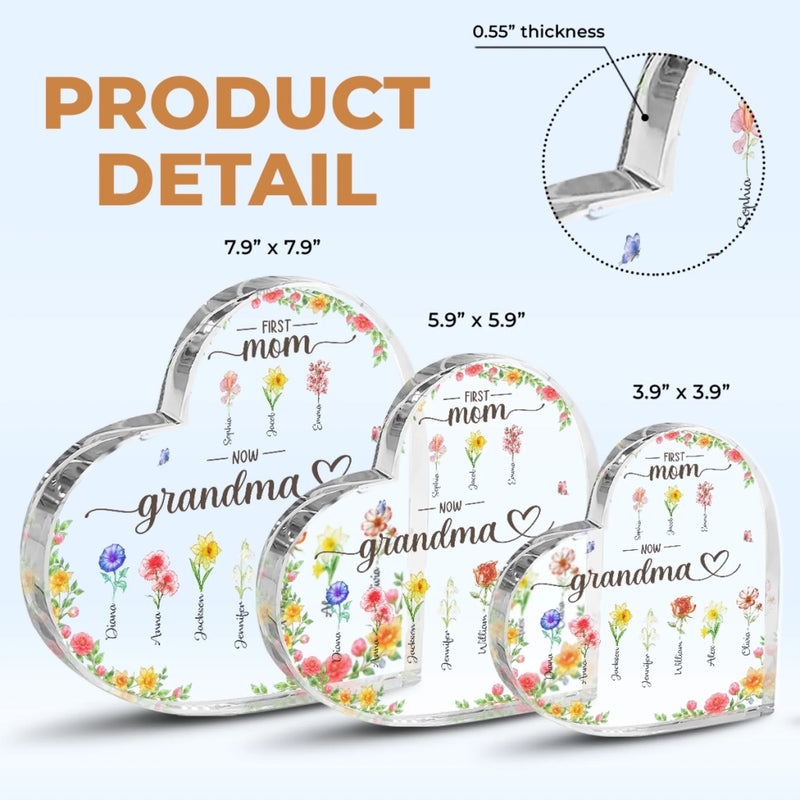 Custom Heart Shaped Acrylic Plaque - Personalized Mother's Day Gifts For Mom, Grandma - Gracefully Becoming Grandma
