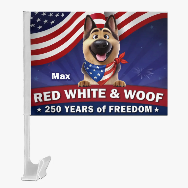 Custom Car Window Flag - Personalized America 250th Anniversary Gifts For Dog Lovers, Dog Dad And Mom - Rolling With Patriotic Pups