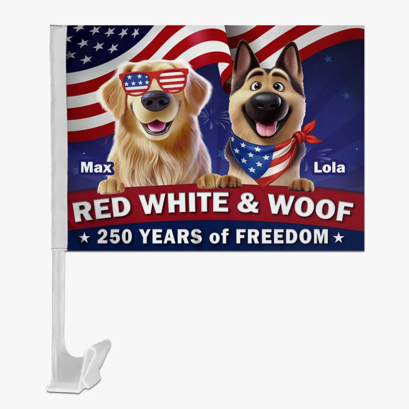 Custom Car Window Flag - Personalized America 250th Anniversary Gifts For Dog Lovers, Dog Dad And Mom - Rolling With Patriotic Pups