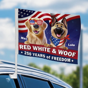 Custom Car Window Flag - Personalized America 250th Anniversary Gifts For Dog Lovers, Dog Dad And Mom - Rolling With Patriotic Pups