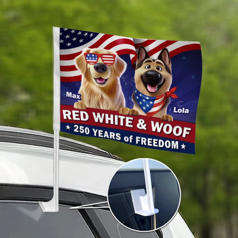 Custom Car Window Flag - Personalized America 250th Anniversary Gifts For Dog Lovers, Dog Dad And Mom - Rolling With Patriotic Pups