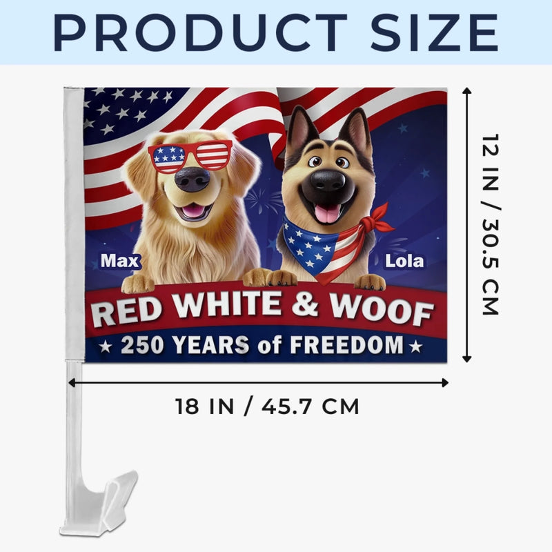 Custom Car Window Flag - Personalized America 250th Anniversary Gifts For Dog Lovers, Dog Dad And Mom - Rolling With Patriotic Pups
