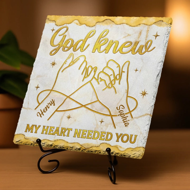 Custom Square Shaped Stone With Stand - Personalized Anniversary Wedding Gifts For Husband And Wife, Him And Her - Holding Love Forever