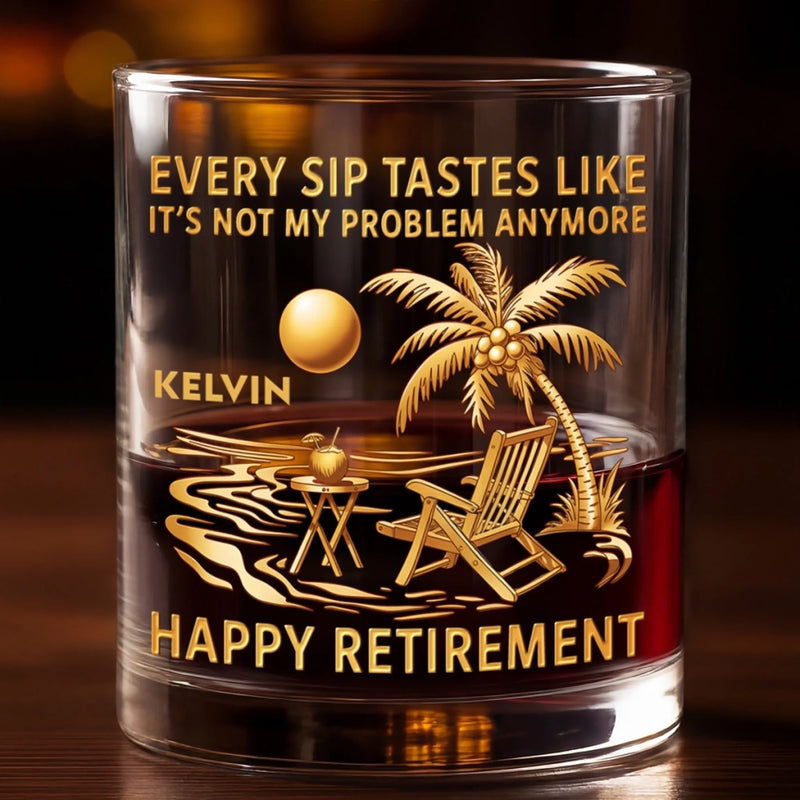 Custom 11oz Whiskey Glass - Personalized Retirement Gifts For Women, Men - Goodbye Tension Hello Pension