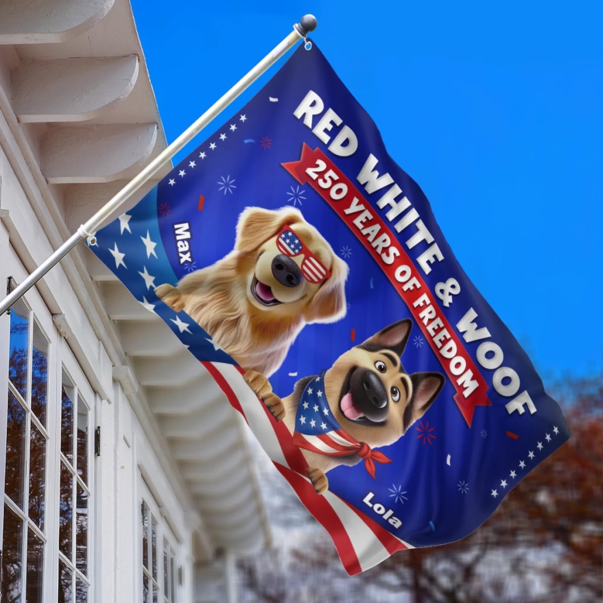 Custom Flag - Personalized America 250th Anniversary Gifts For Dog Lovers, Dog Dad And Mom - Freedom Lives Here