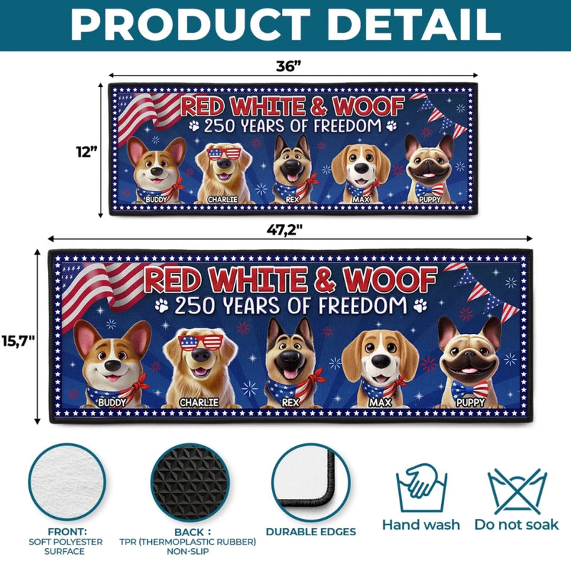 Custom Runner Rug - Personalized America 250th Anniversary Gifts For Dog Lovers, Dog Dad And Mom - Honoring Freedom