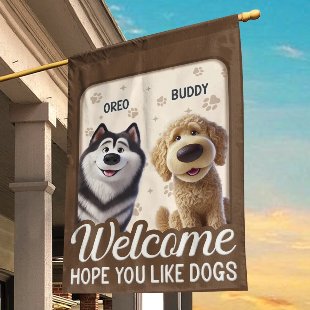 Custom Flag - Personalized Birthday Gifts For Dog Lovers, Dog Dad And Mom - Welcome To Our Dog Home