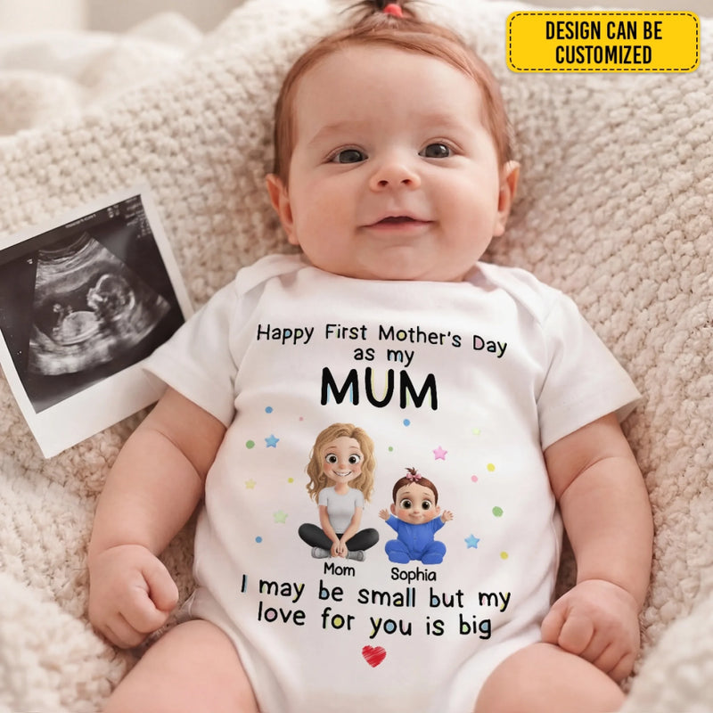 Custom First Mother's Day Baby Onesie - Personalized Baby Shower, Gender Reveal Gifts For New Moms, New Dads, New Parents - Loved From Day One