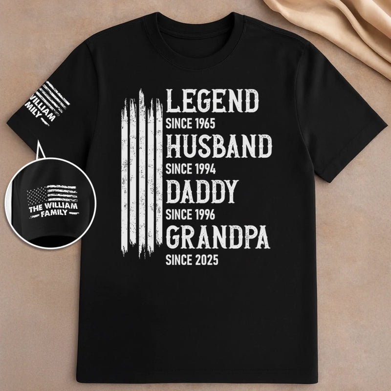 Custom Unisex T-Shirt With Design On Sleeve - Personalized Birthday Gifts For Dad, Grandpa - Loved By Kids & Grandkids