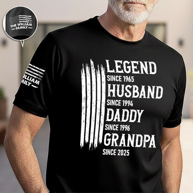 Custom Unisex T-Shirt With Design On Sleeve - Personalized Birthday Gifts For Dad, Grandpa - Loved By Kids & Grandkids
