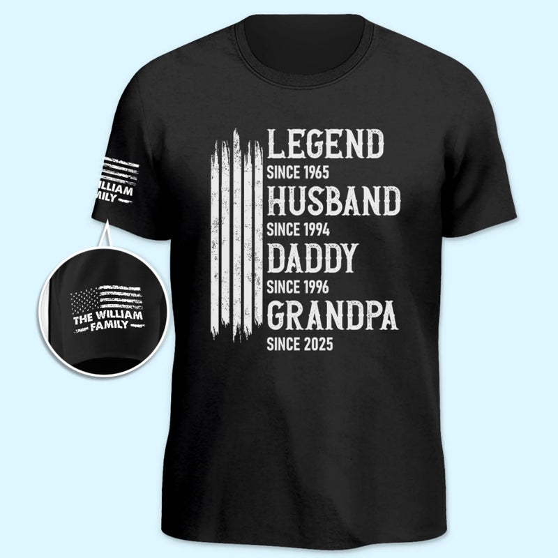 Custom Unisex T-Shirt With Design On Sleeve - Personalized Birthday Gifts For Dad, Grandpa - Loved By Kids & Grandkids