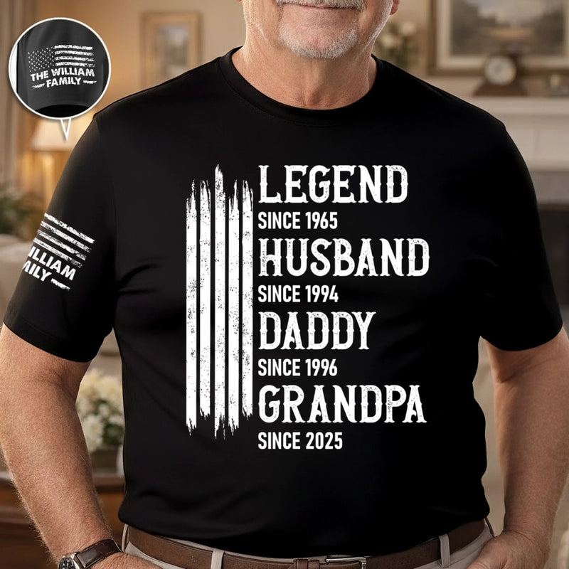 Custom Unisex T-Shirt With Design On Sleeve - Personalized Birthday Gifts For Dad, Grandpa - Loved By Kids & Grandkids