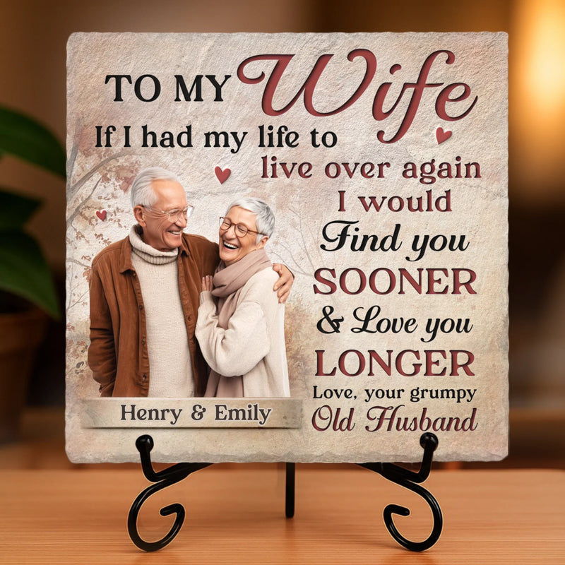 Custom Photo Square Shaped Stone With Stand - Personalized Anniversary Wedding Gifts For Husband And Wife, Him And Her - Found Late, Loved Forever
