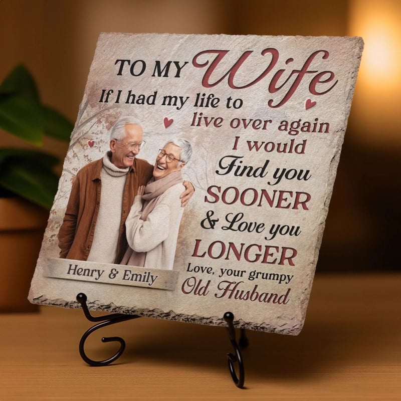 Custom Photo Square Shaped Stone With Stand - Personalized Anniversary Wedding Gifts For Husband And Wife, Him And Her - Found Late, Loved Forever