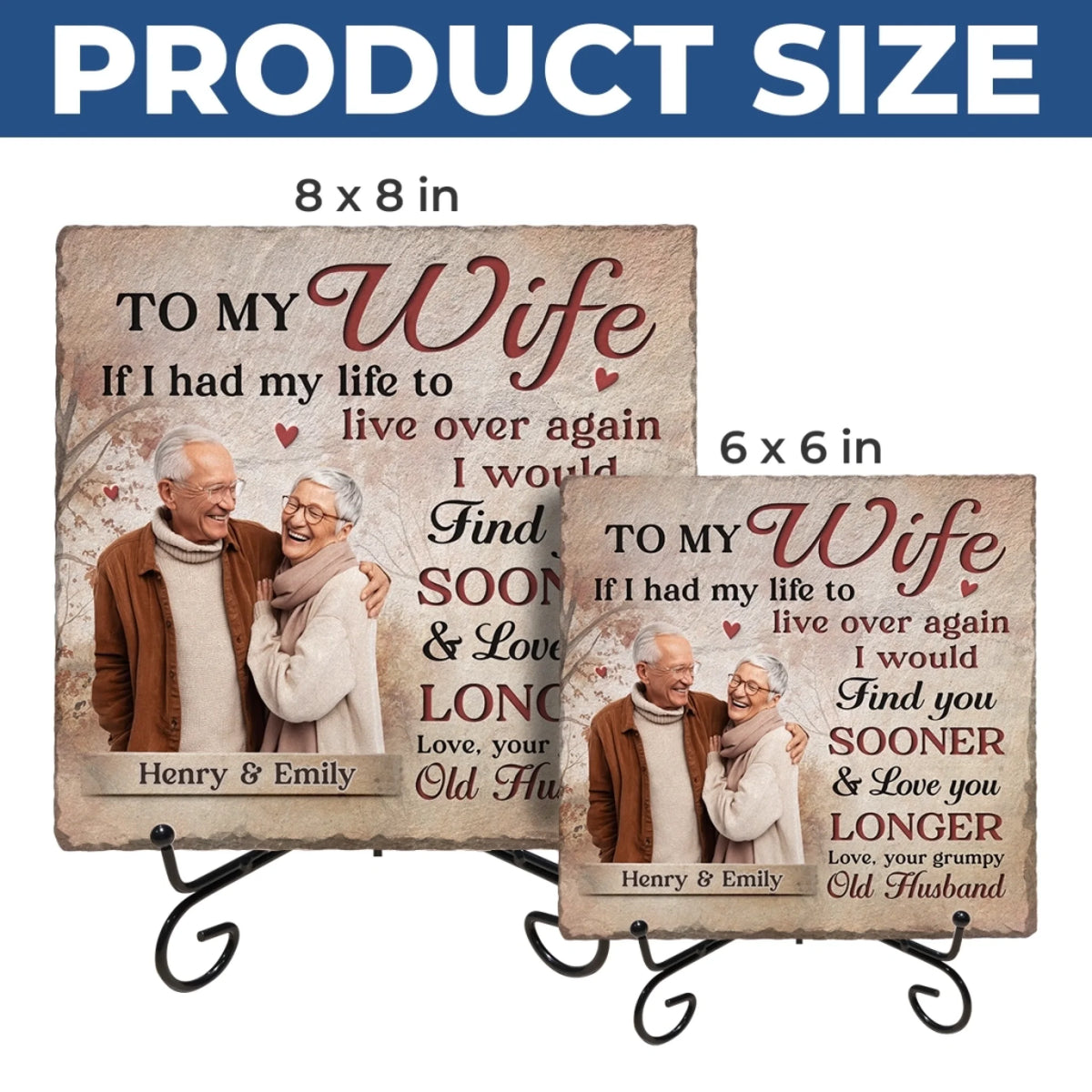 Custom Photo Square Shaped Stone With Stand - Personalized Anniversary Wedding Gifts For Husband And Wife, Him And Her - Found Late, Loved Forever