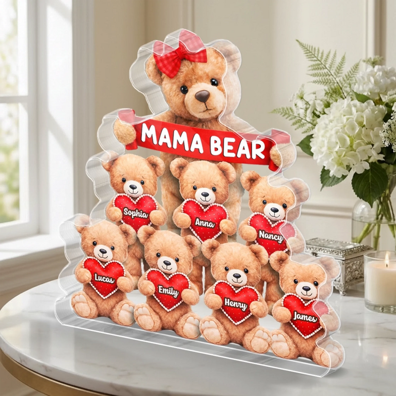 Custom Teddy Bear Acrylic Plaque - Personalized Mother's Day Birthday Gifts For Mom, Grandma - Her Love Keeps Them Close