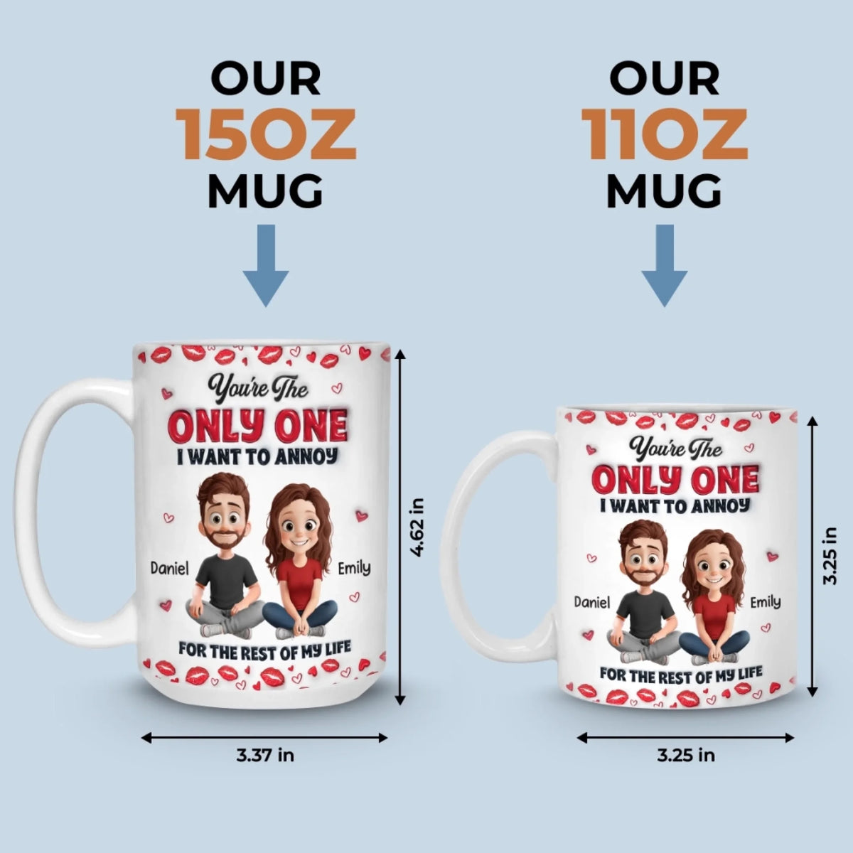 Custom 3D Inflated Effect Printed Mug - Personalized Anniversary Wedding Gifts For Husband And Wife, Him And Her - Love You More Every Day