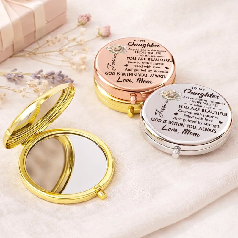 Custom Compact Mirror - Personalized Birthday Gifts For Daughter, Granddaughter - Daughter Love Feels Like Home