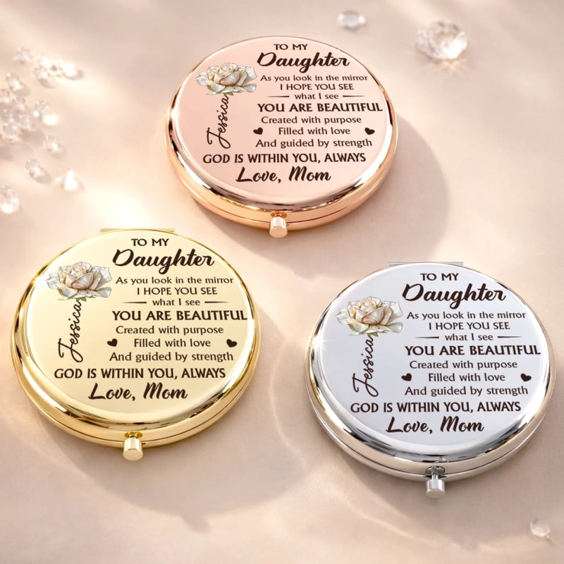 Custom Compact Mirror - Personalized Birthday Gifts For Daughter, Granddaughter - Daughter Love Feels Like Home