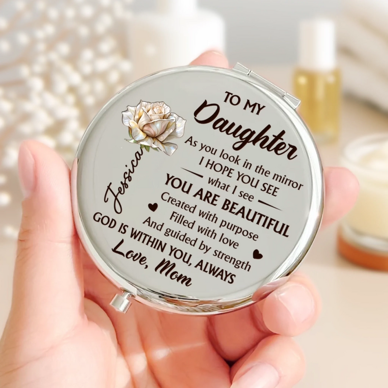 Custom Compact Mirror - Personalized Birthday Gifts For Daughter, Granddaughter - Daughter Love Feels Like Home