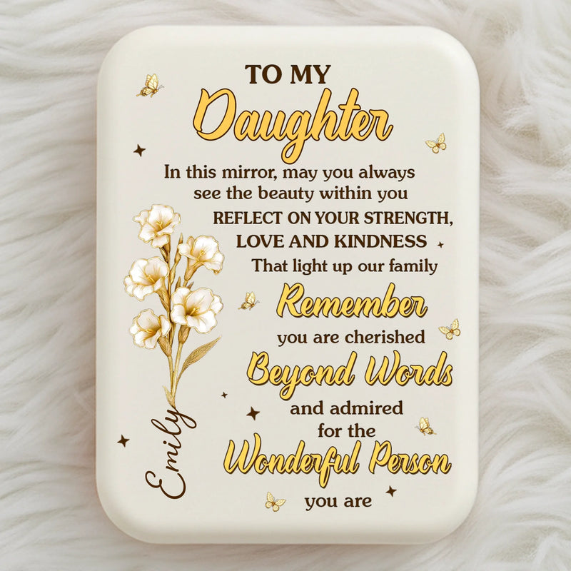 Custom LED Compact Makeup Mirror - Personalized Birthday Gifts For Daughter, Granddaughter - My World Is Daughter
