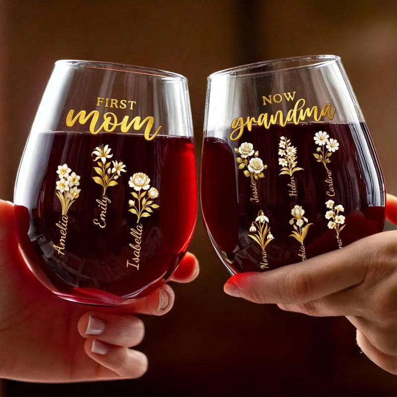 Custom Wine Glass - Personalized Mother's Day Birthday Gifts For Mom, Grandma - A Milestone Filled With Love