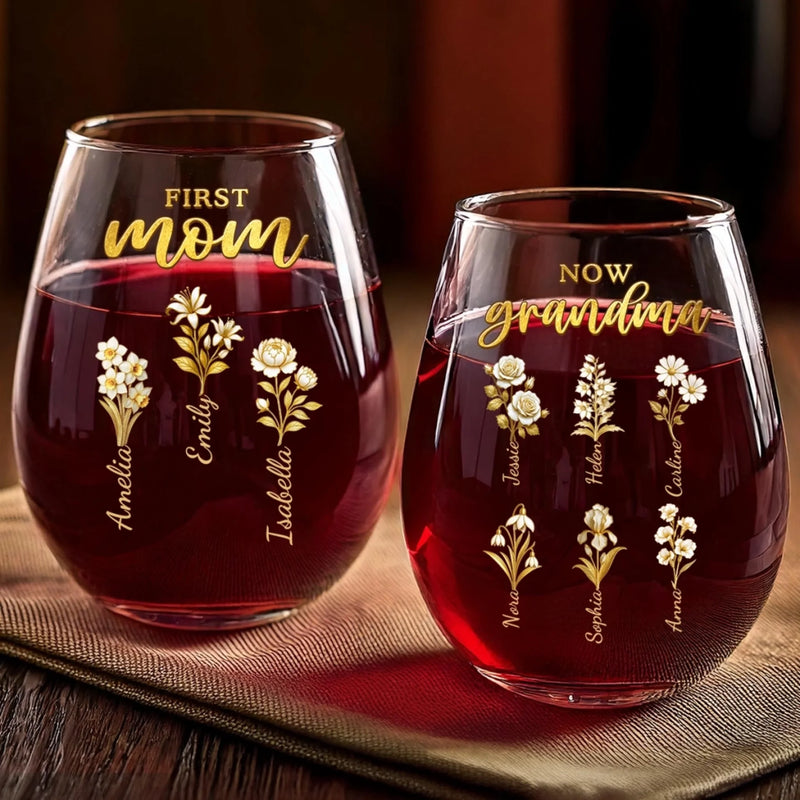 Custom Wine Glass - Personalized Mother's Day Birthday Gifts For Mom, Grandma - A Milestone Filled With Love