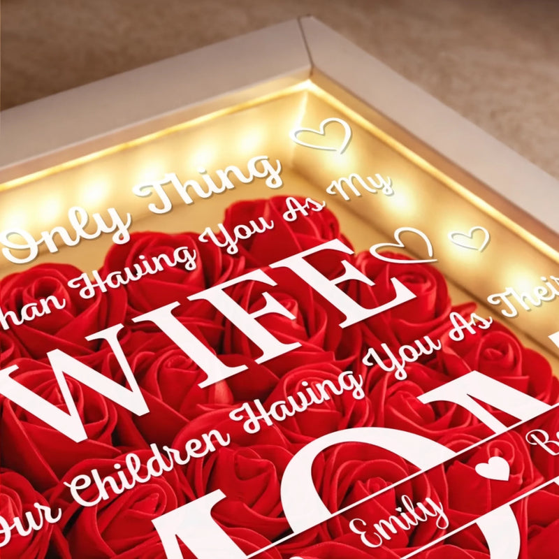 Custom Flower Shadow Box With LED Light - Personalized Anniversary Wedding Gifts For Husband And Wife, Him And Her - My Wife My Everything