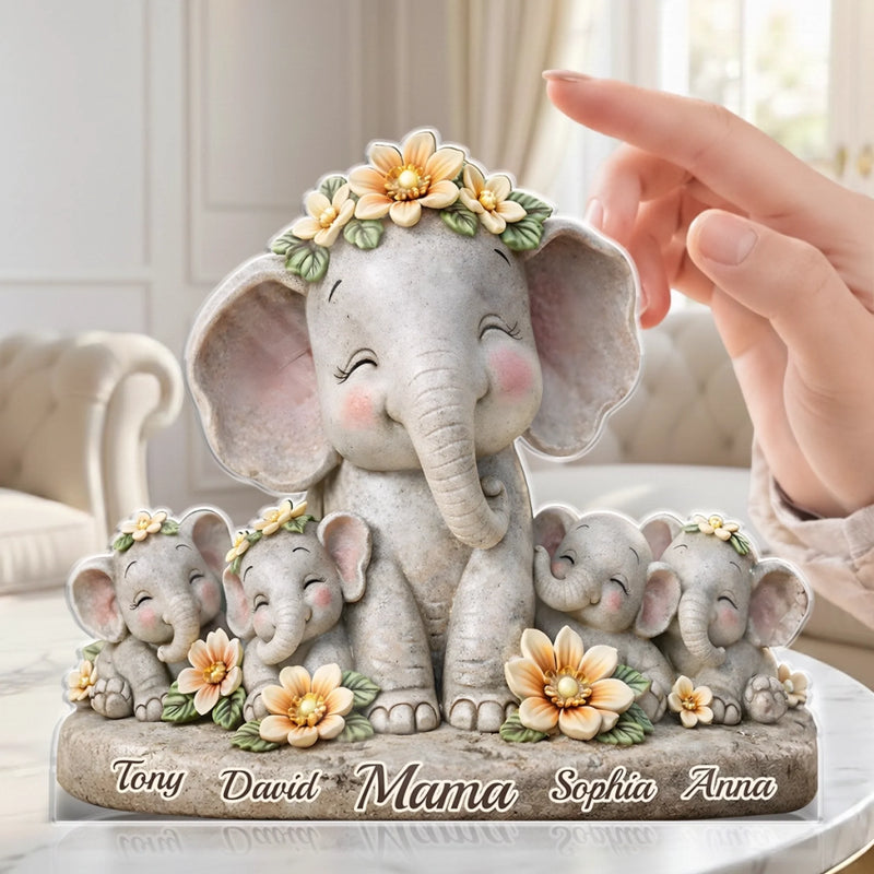 Custom Elephant Acrylic Plaque - Personalized Mother's Day Birthday Gifts For Mom, Grandma - A Shelter Made Of Love