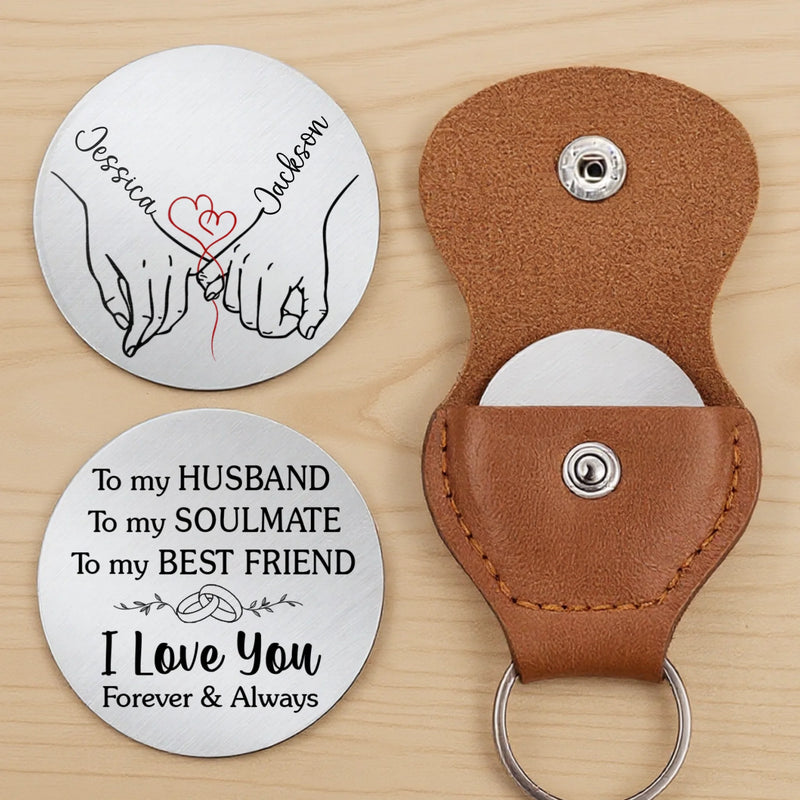 Custom Pocket Hug - Personalized Anniversary Wedding Gifts For Husband And Wife, Him And Her - Hearts Connected Staying Close