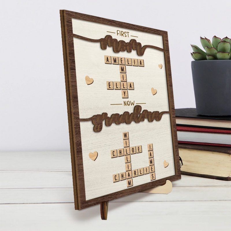Custom Scrabble 2-Layered Wooden Plaque - Personalized Mother's Day Birthday Gifts For Mom, Grandma - Our love In Every Letter