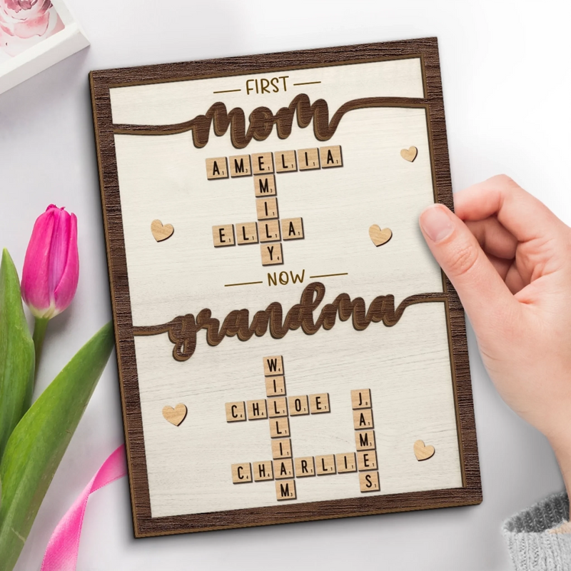 Custom Scrabble 2-Layered Wooden Plaque - Personalized Mother's Day Birthday Gifts For Mom, Grandma - Our love In Every Letter