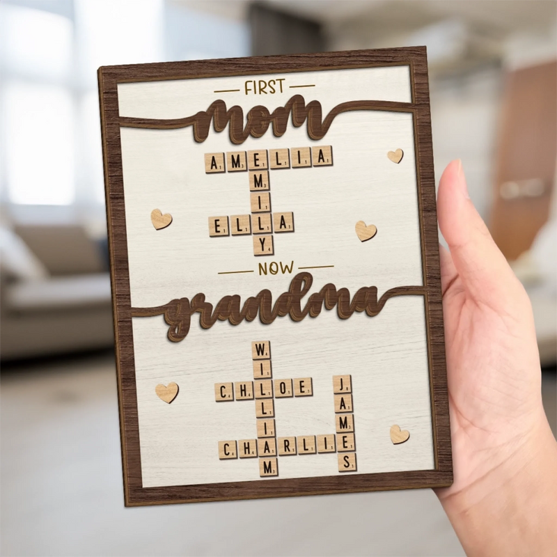 Custom Scrabble 2-Layered Wooden Plaque - Personalized Mother's Day Birthday Gifts For Mom, Grandma - Our love In Every Letter