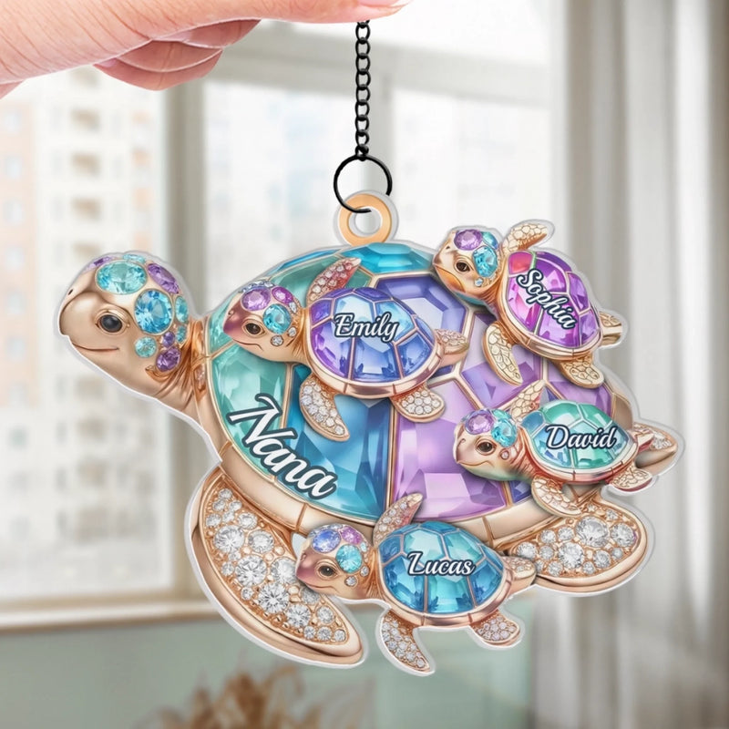 Custom Turtle Window Hanging Suncatcher Ornament - Personalized Mother's Day Birthday Gifts For Mom, Grandma - Love Across Every Wave