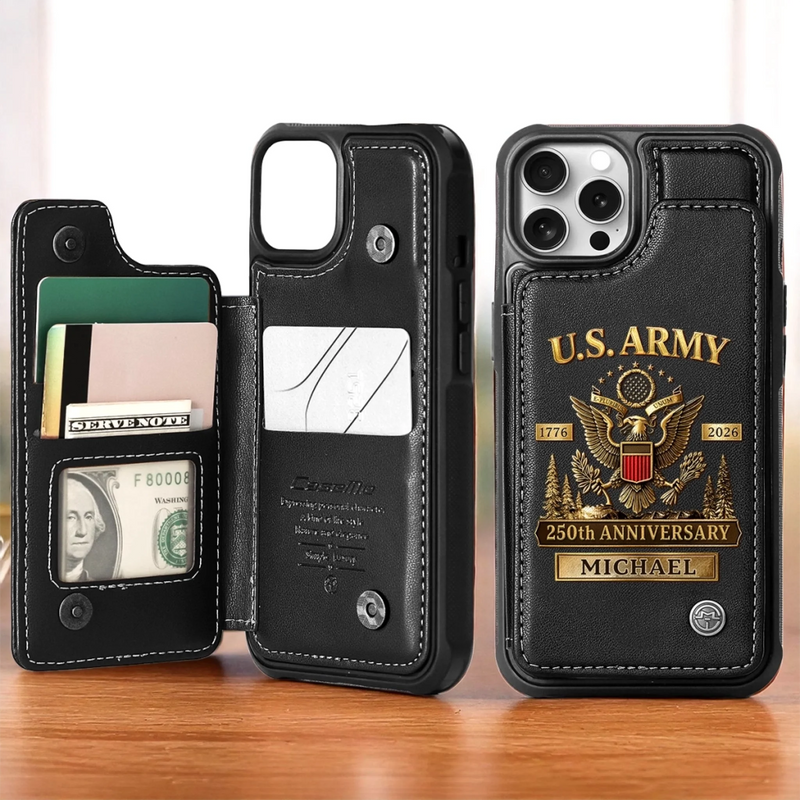 Custom Leather Flip Wallet Phone Case - Personalized America 250th Anniversary Gifts For Women, Men - United We Stand