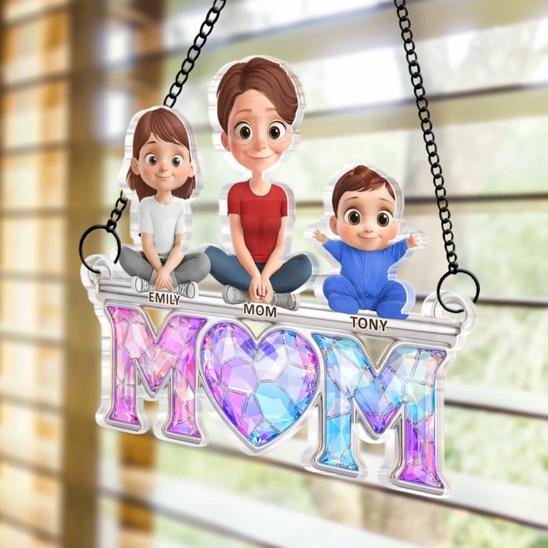 Custom Window Hanging Suncatcher Ornament - Personalized Mother's Day Birthday Gifts For Mom, Grandma - Mom Holds It All Together