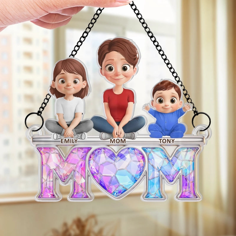 Custom Window Hanging Suncatcher Ornament - Personalized Mother's Day Birthday Gifts For Mom, Grandma - Mom Holds It All Together