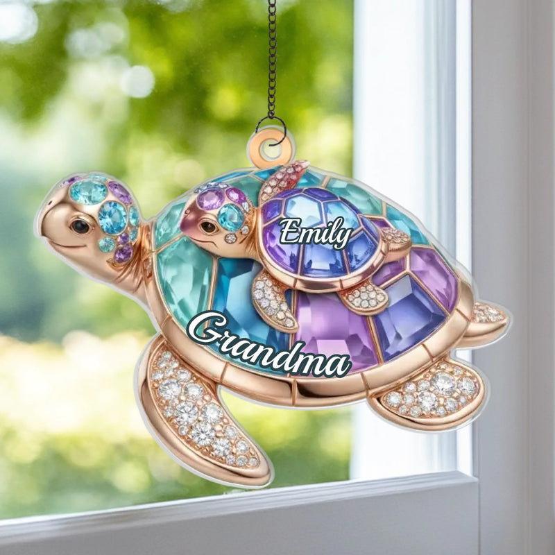Custom Turtle Window Hanging Suncatcher Ornament - Personalized Mother's Day Birthday Gifts For Mom, Grandma - Love Across Every Wave